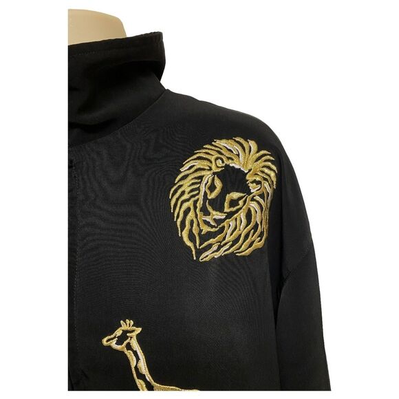 Vintage Black Gold Embroidered Safari Animal Jacket Size M Statement Bomber - Picture 9 of 13